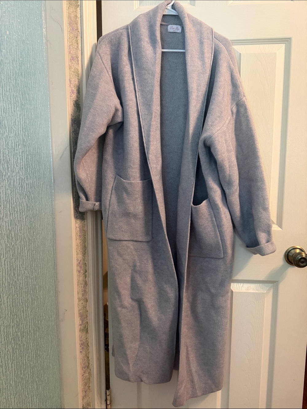 Pink Lily Light Gray Open-Front Long Cardigan Coat